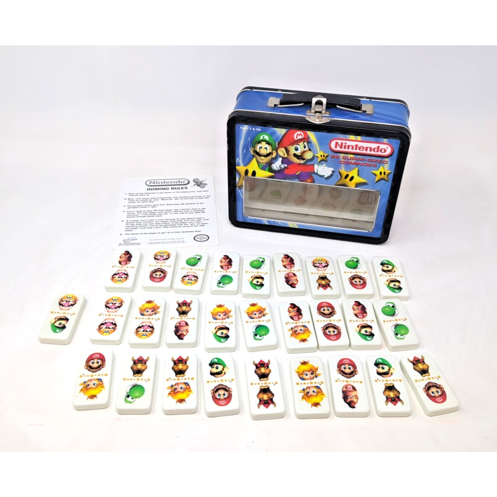 Vintage 2004 Nintendo Super Mario Super-Sized Dominoes Collector's Tin COMPLETE
